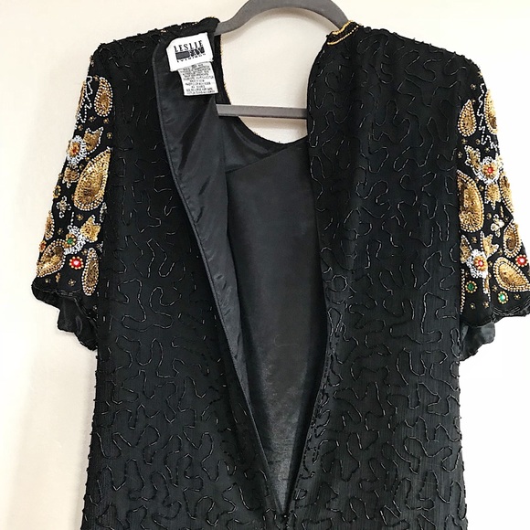 Vintage Beaded Silk Cocktail Dress - Picture 5 of 6